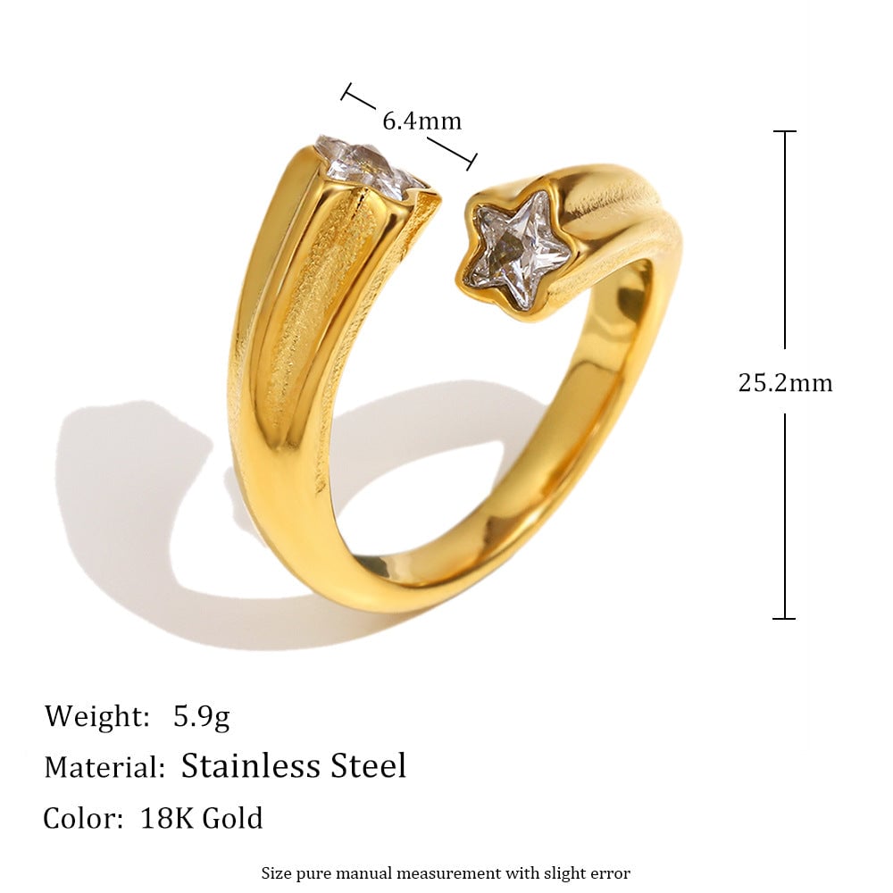 Fashionable Stainless Steel 18K Gold Plated Cross Zircon Five-Pointed Star Round Bead Braided Three-Layer Ring