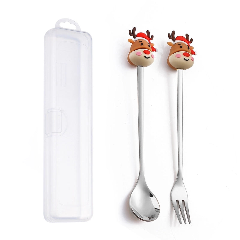 Christmas Cute Animal Santa Claus Stainless Steel Tableware 2 Pieces
