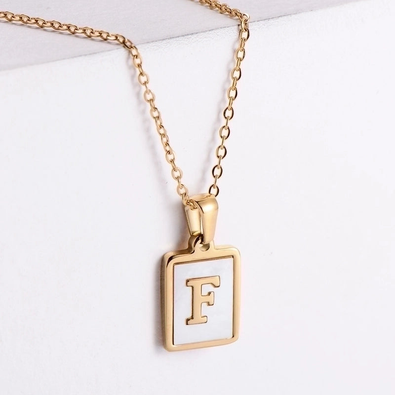 304 Stainless Steel 18K Gold Plated Minimalist Plating Letter Shell Pendant Necklace