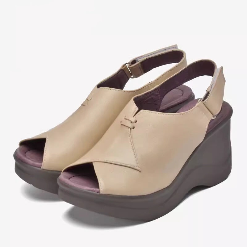 Soft Leather Platform Sandals Peep Toe Slingback High Heel Sandals in Black/Blue/Beige