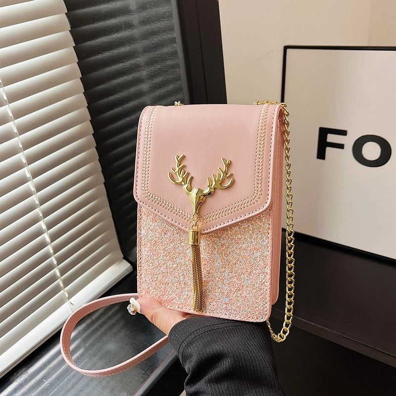 Women's Pu Leather Sequins Classic Style Sewing Thread Square Flip Cover Square Bag