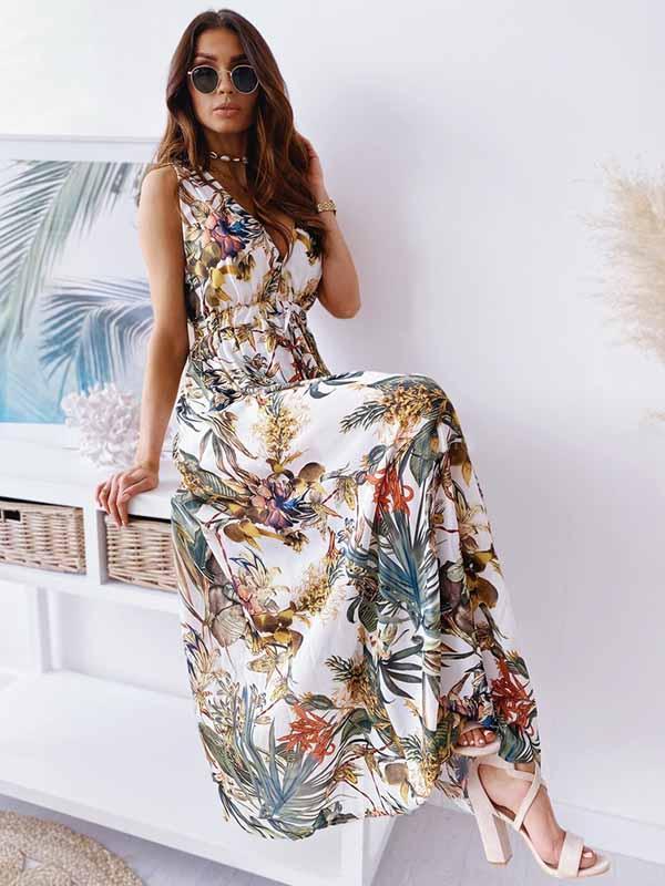 V-Neck Print Maxi Dress