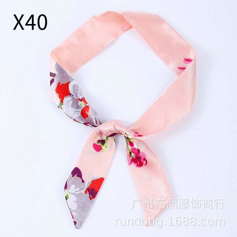 Silk Scarf Long Beveled Small Silk Scarf Double-layer Hair Belt Ribbon Decoration Tie Bag Hand Gift Box Silk Scarf