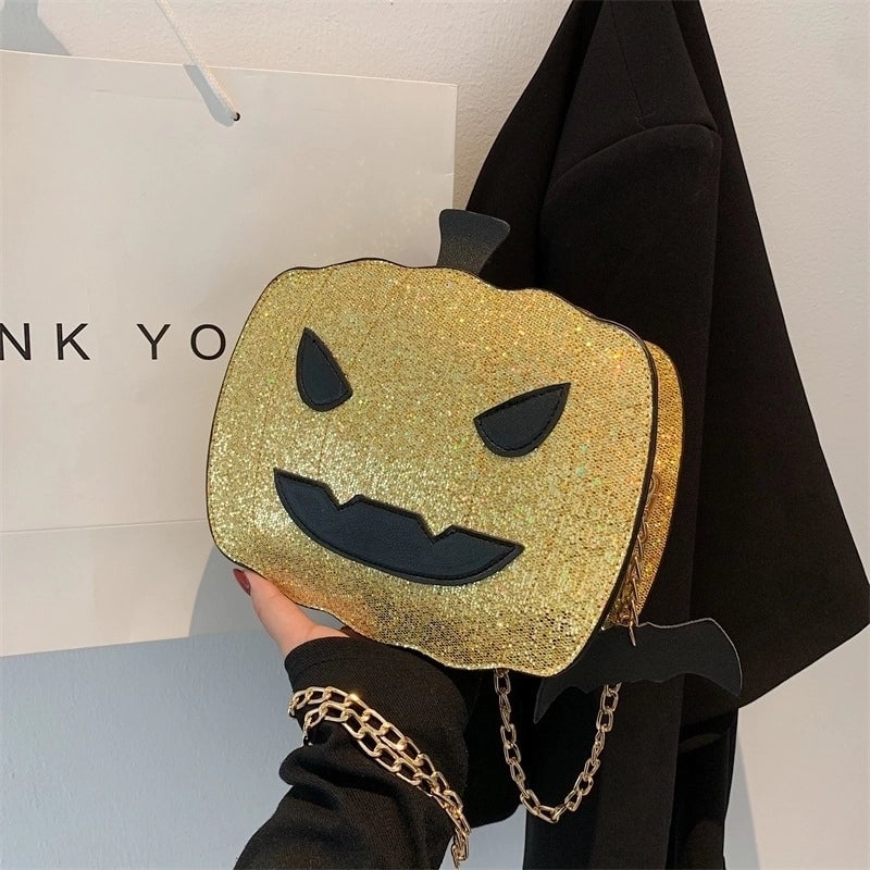 Halloween Women'S Medium PU Leather Pumpkin Streetwear Sequins Zipper Chain Bag