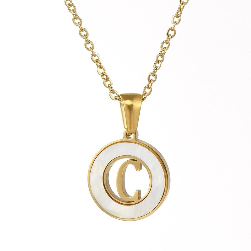 Minimalist Letter Stainless Steel Pendant Necklace Plating Hollow Out Shell Stainless Steel Necklaces