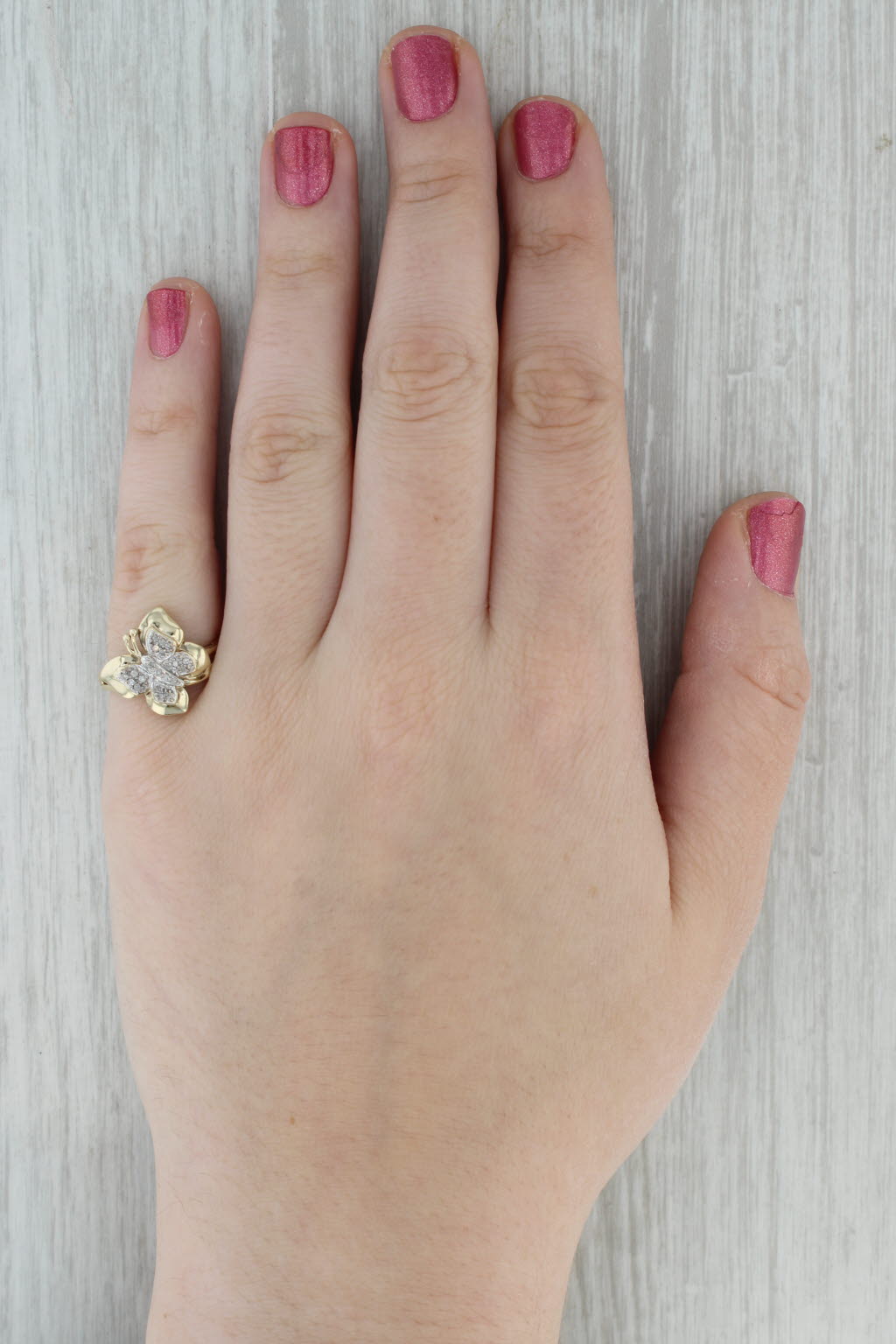 Diamond Cluster Butterfly Ring 10k Yellow Gold Size 7.5