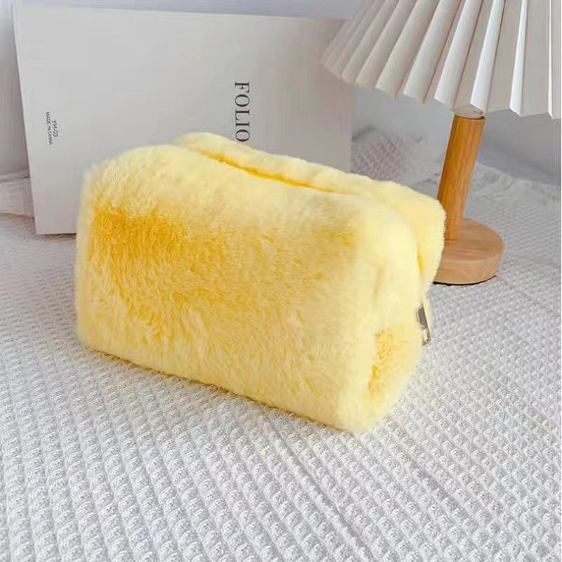 Plush Cosmetic Bag Macaron Color Sweet Large Capacity Storage Bag High Color Value Bag