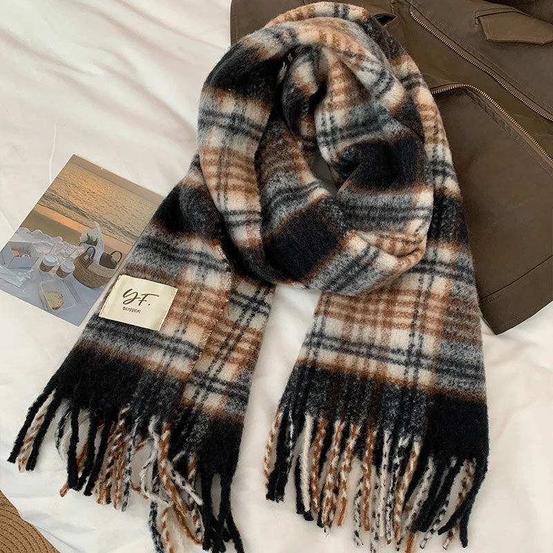 Women's Vintage Style Plaid Polyester Scarf