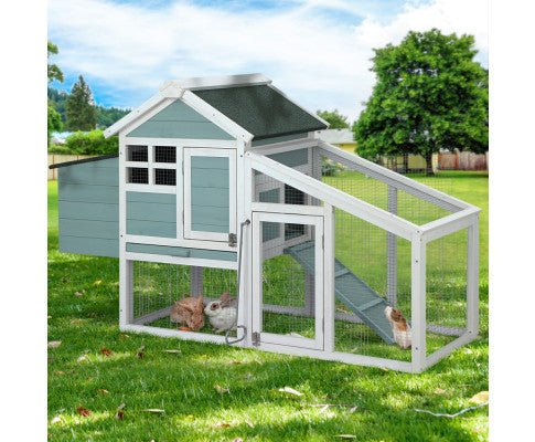 Modern Wooden Outdoor Rabbit Run Enclosure in Mint
