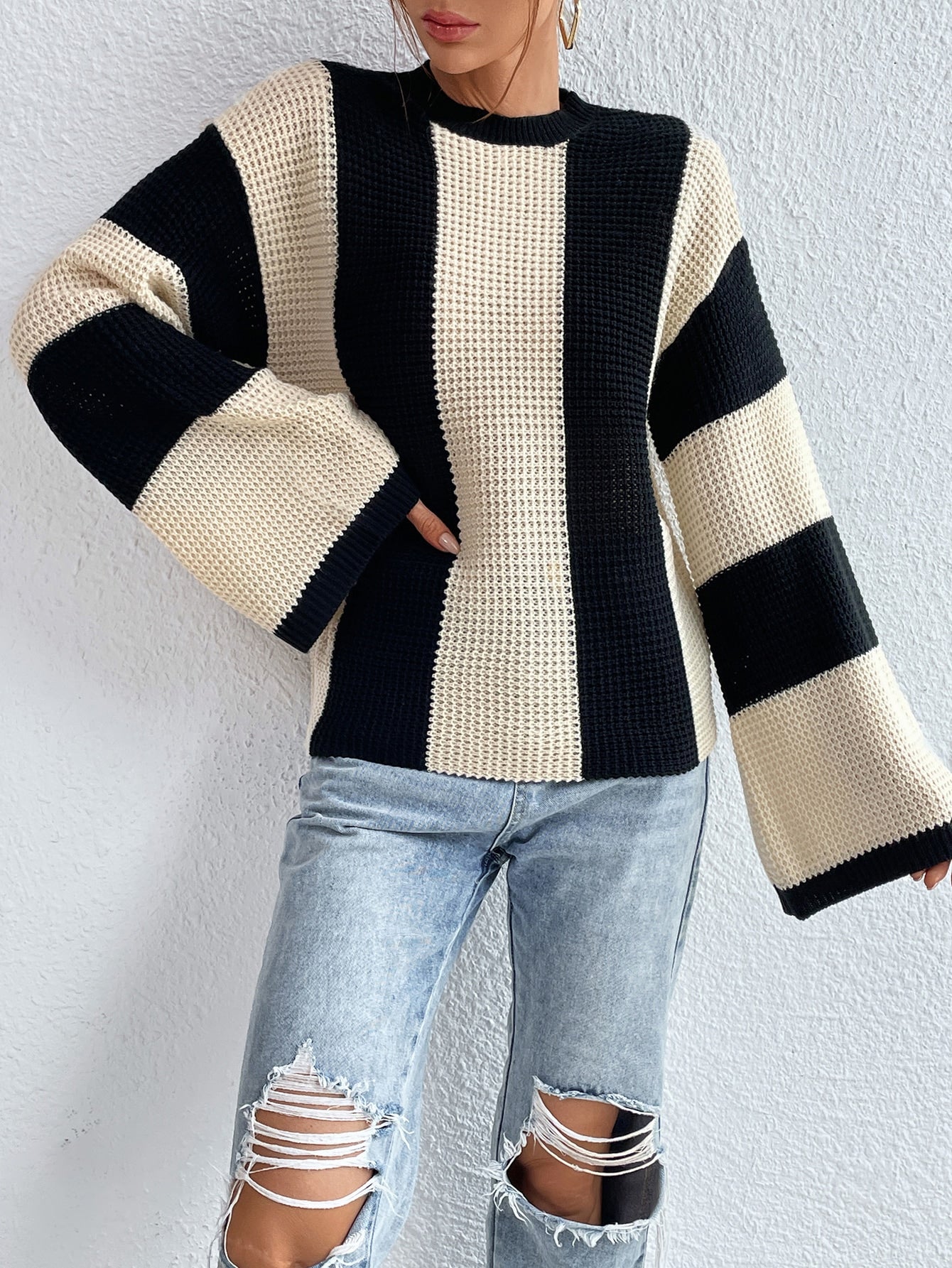 Frenchy Two Tone Drop Shoulder Sweater
