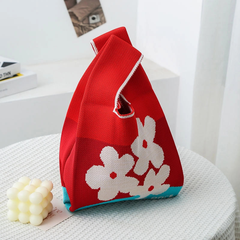 Women's Small Knit Color Block Streetwear Square Open Shoulder Bag