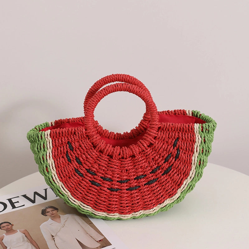 Women's Medium Spring&summer Straw Watermelon Vacation Shell String Straw Bag