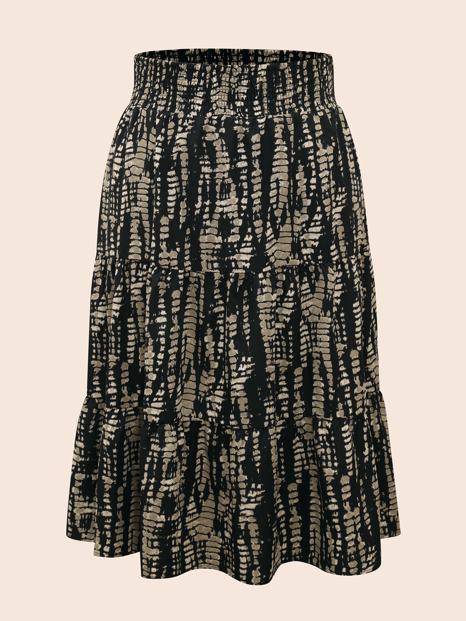Geometric Shirred Ruffle Layered Hem Skirt