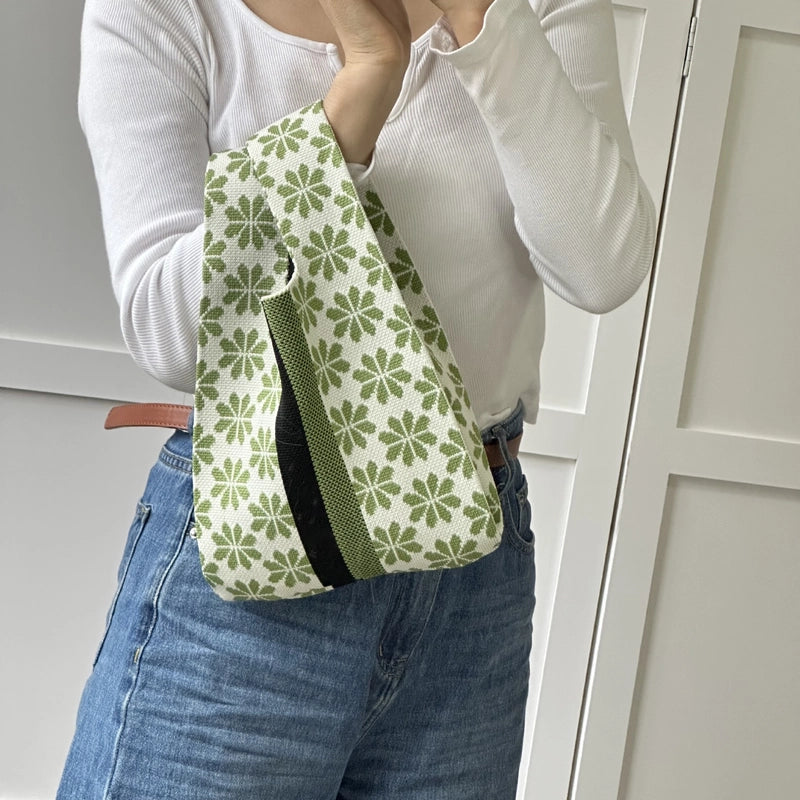 Women's Polyester Printing Color Block Cute Square Open Handbag