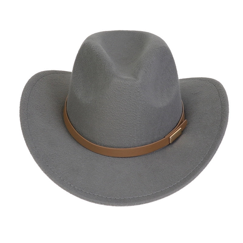 Tibetan Western Denim Top Hat Spring And Autumn New Jazz Hat Big Brim Five-pointed Star Belt Accessories Felt Hat For Men And Women