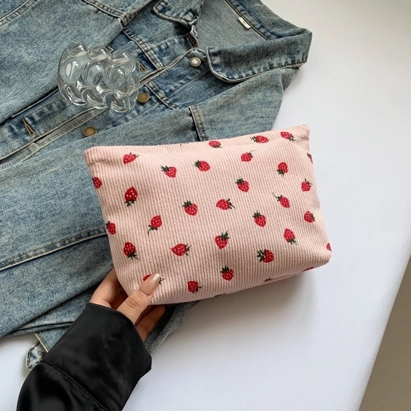 Black White Brown Corduroy Fruit Square Clutches