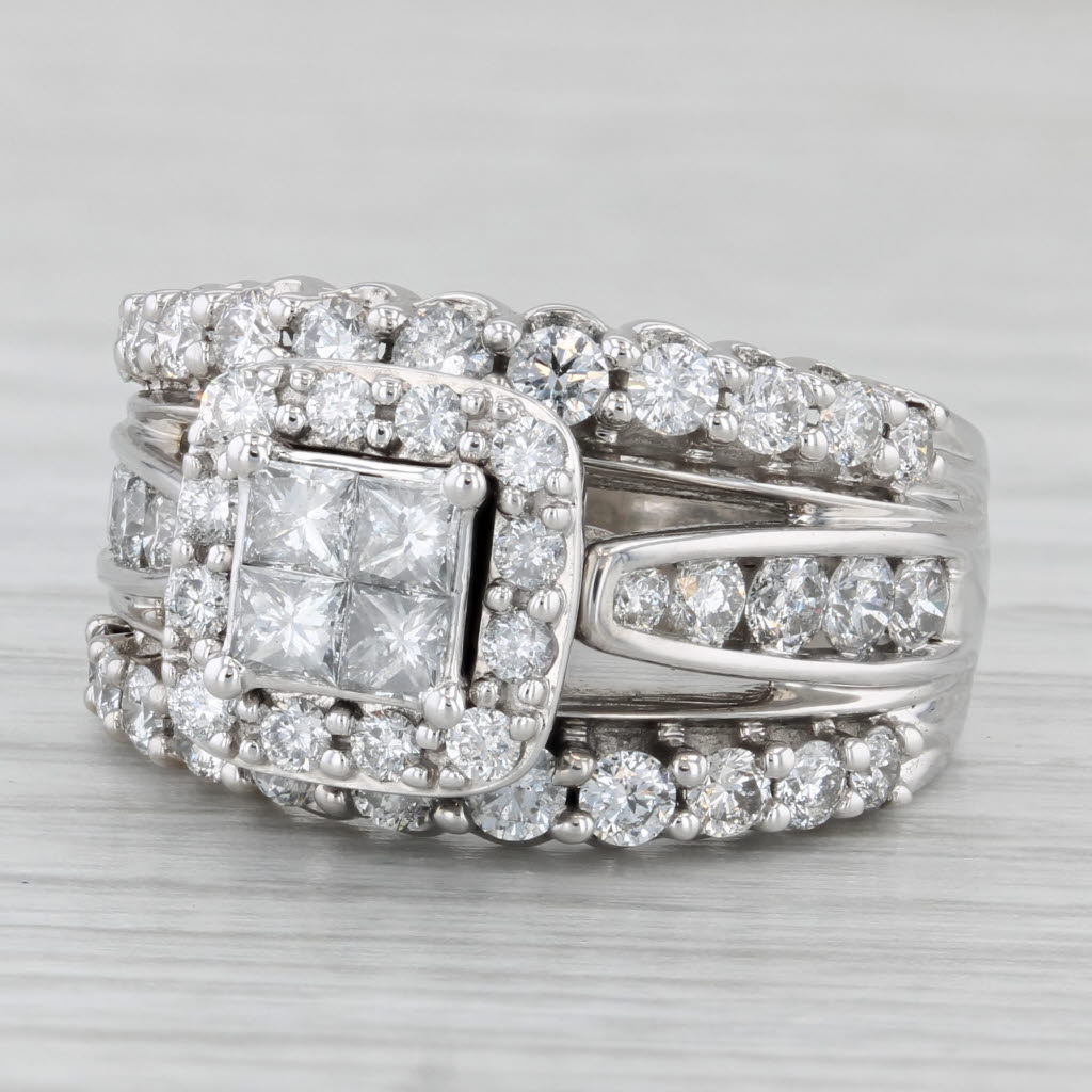 1.90ctw Diamond Cluster Halo Engagement Ring 14K White Gold Ring Sz 7 Bridal Set