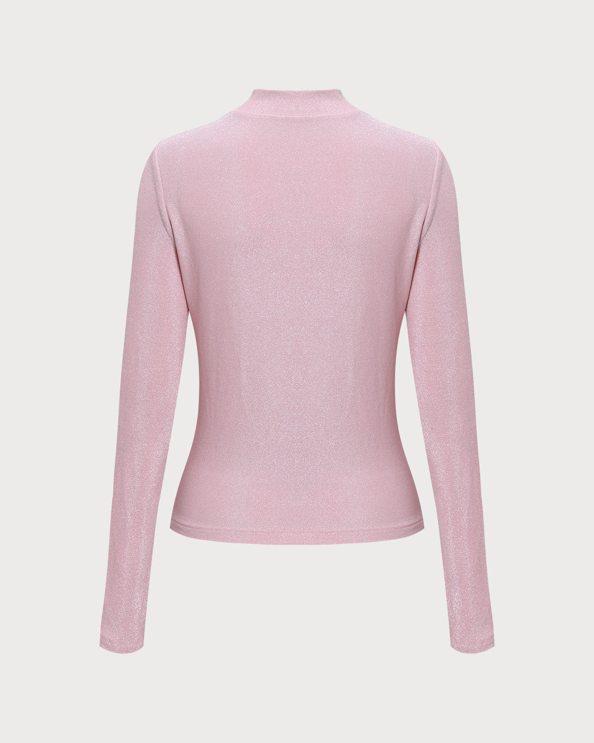 The Pink Mock Neck Long Sleeve Lurex Tee