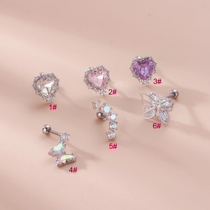 1 Piece Ear Cartilage Rings & Studs Fashion Heart Shape Butterfly 316L Stainless Steel  Copper Inlay Zircon