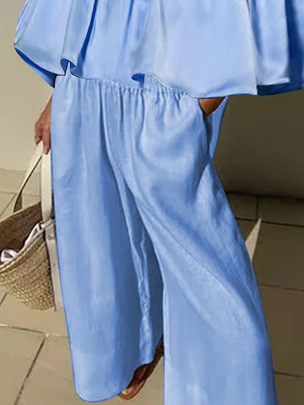 Loose Wide Leg Elasticity Pockets Solid Color Pants Trousers