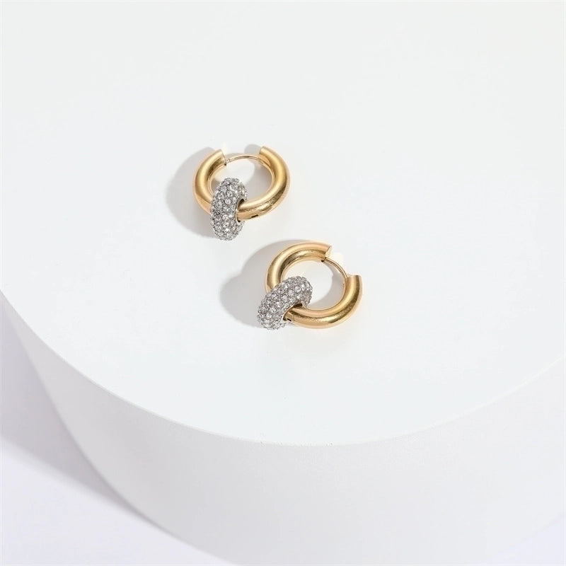 1 Pair Elegant Circle Plating Inlay Copper Zircon 14K Gold Plated Earrings