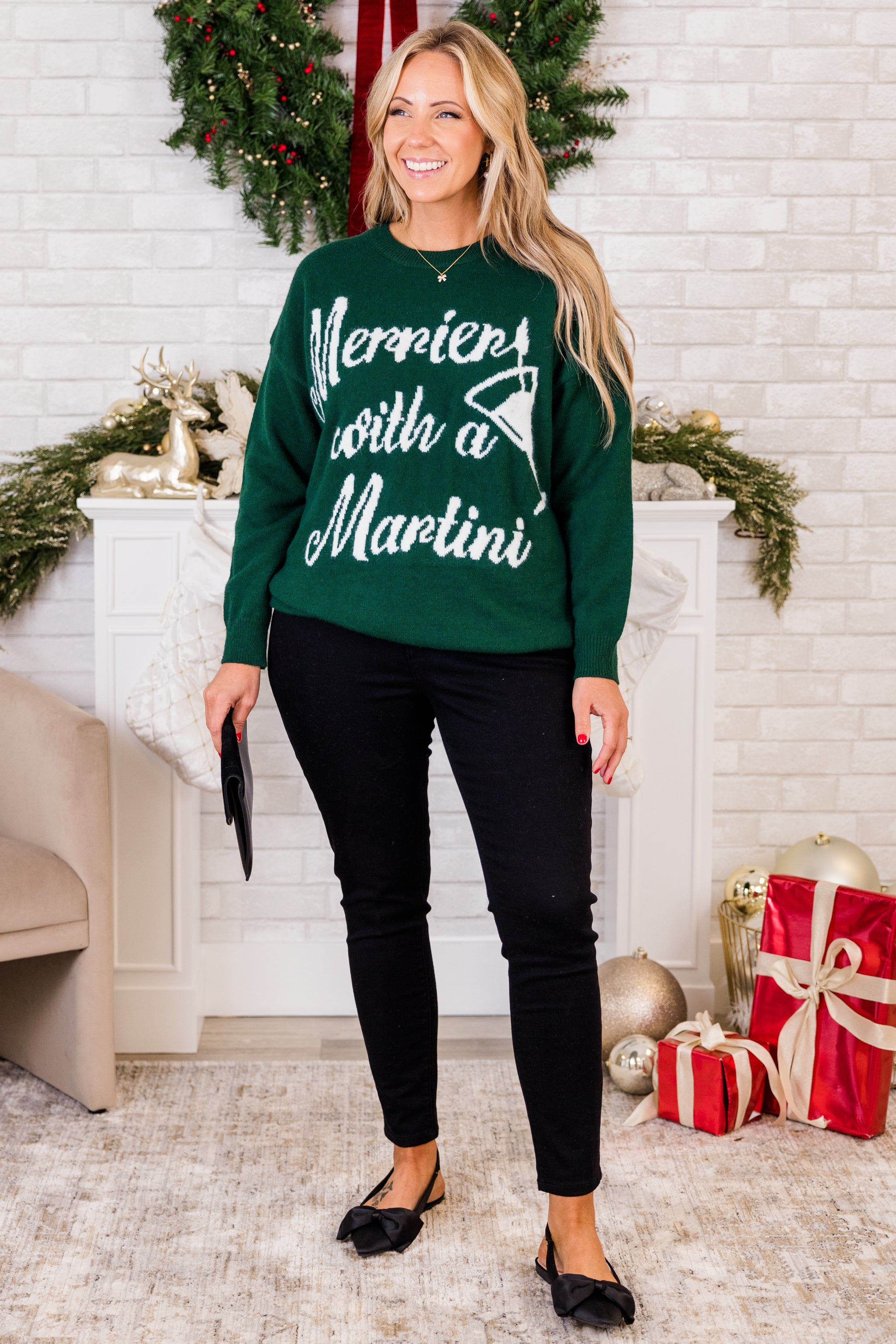 Merrier With A Martini Sweater. Green