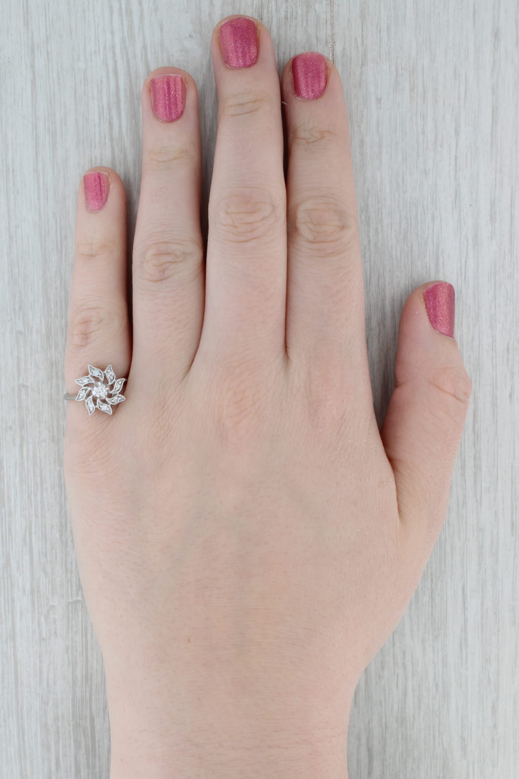 Vintage Diamond Flower Ring 10k White Gold Size 5.5 Engagement