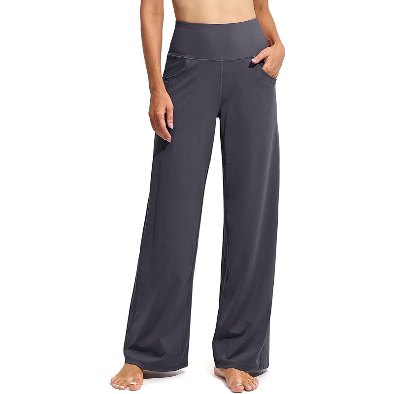 Women Wide Leg Yoga Pants High Waist Stretch Workout Sweatpants With Pockets Casual Straight Leg Pants