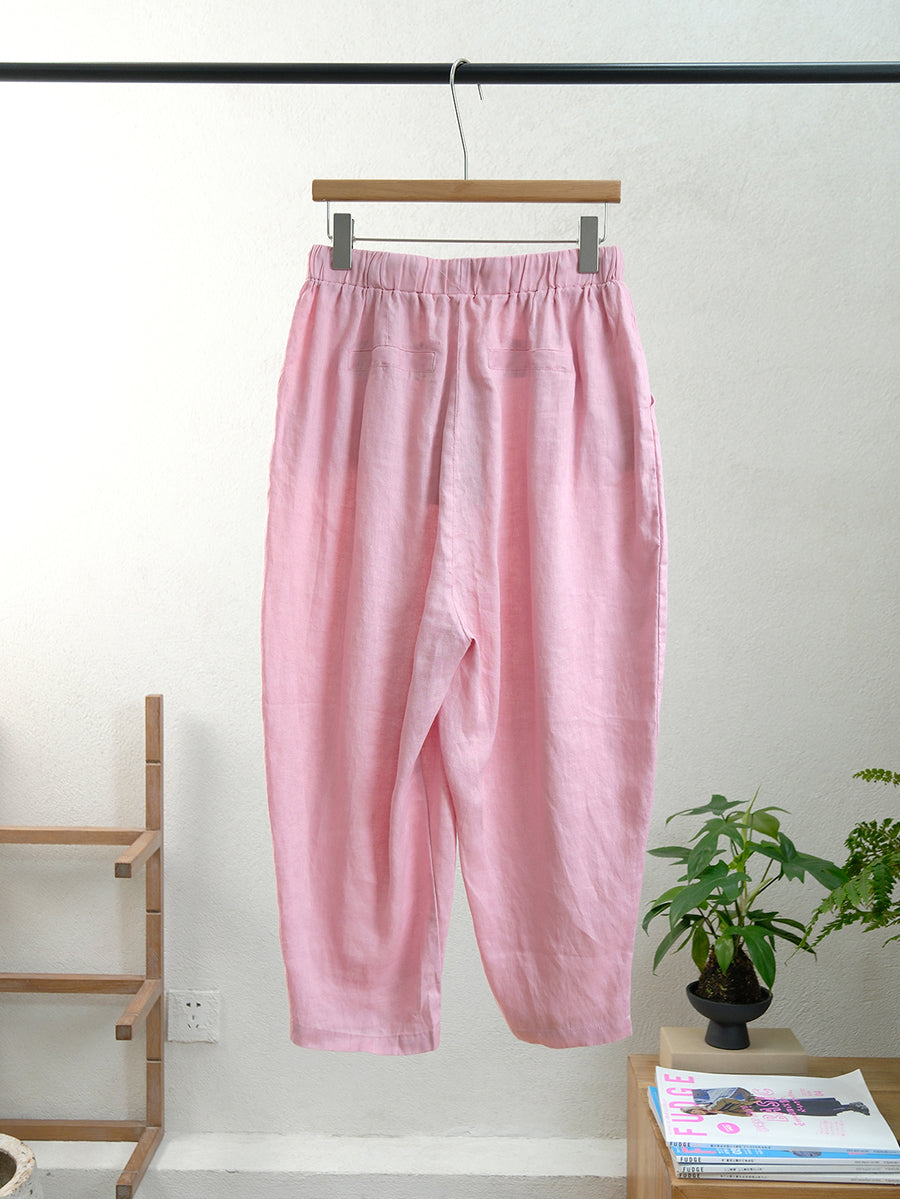 Women Summer Vintage Pure Color Linen Harem Pants