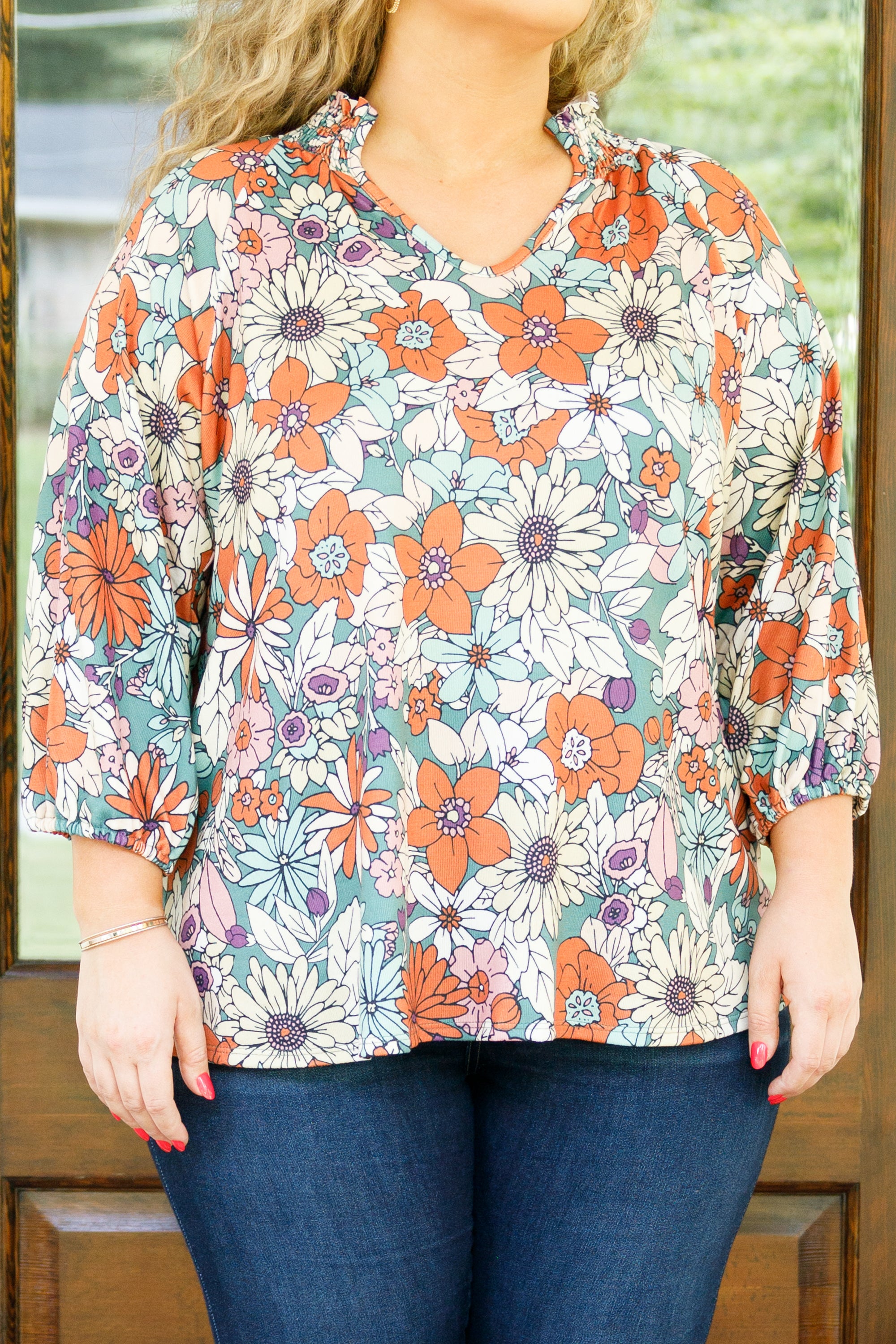 Dreaming In Florals Blouse. Dark Sage