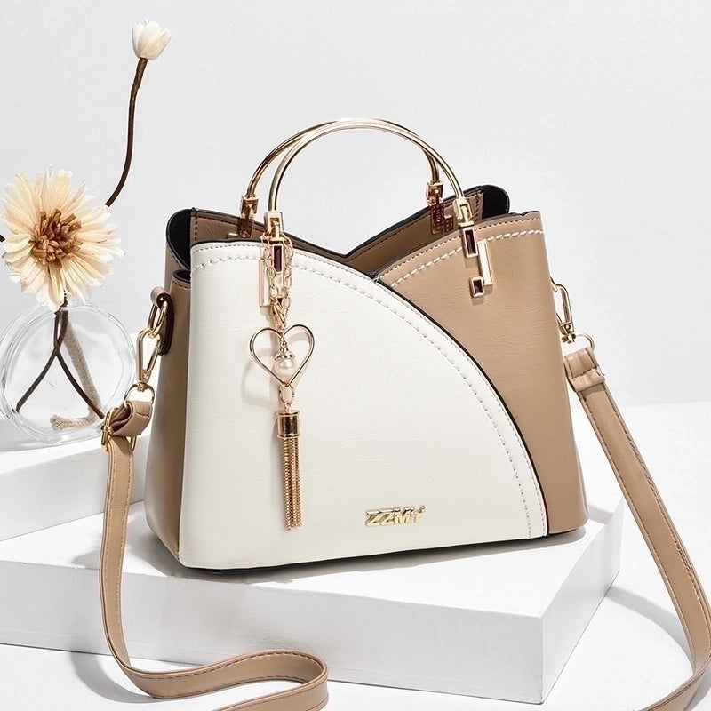 Women's Medium Autumn&winter Pu Leather Color Block Business Ornament Square Zipper Buckle Handbag