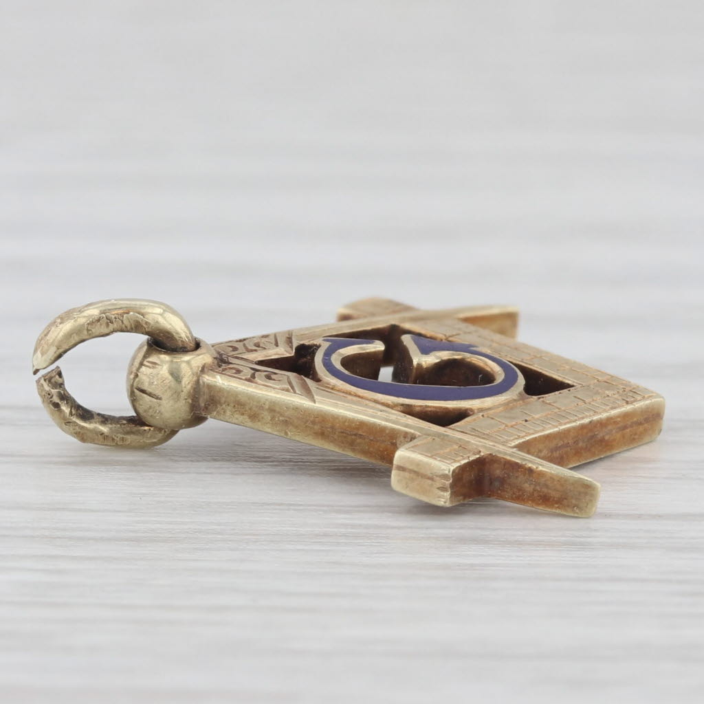 Antique Masonic Pendant Fob Square Compass Blue Lodge 14k Gold