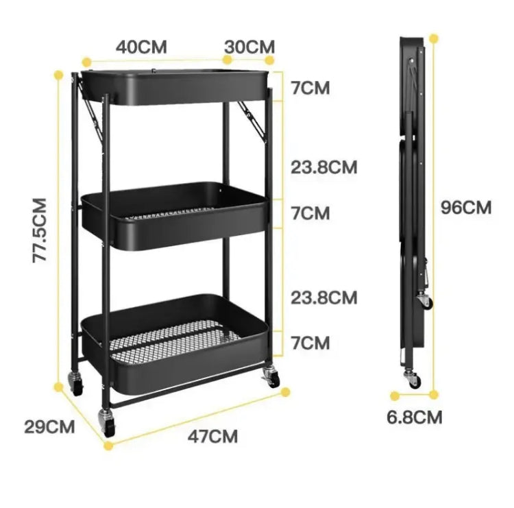 3-TIERS METAL TROLLEY CART WITH WHEELS