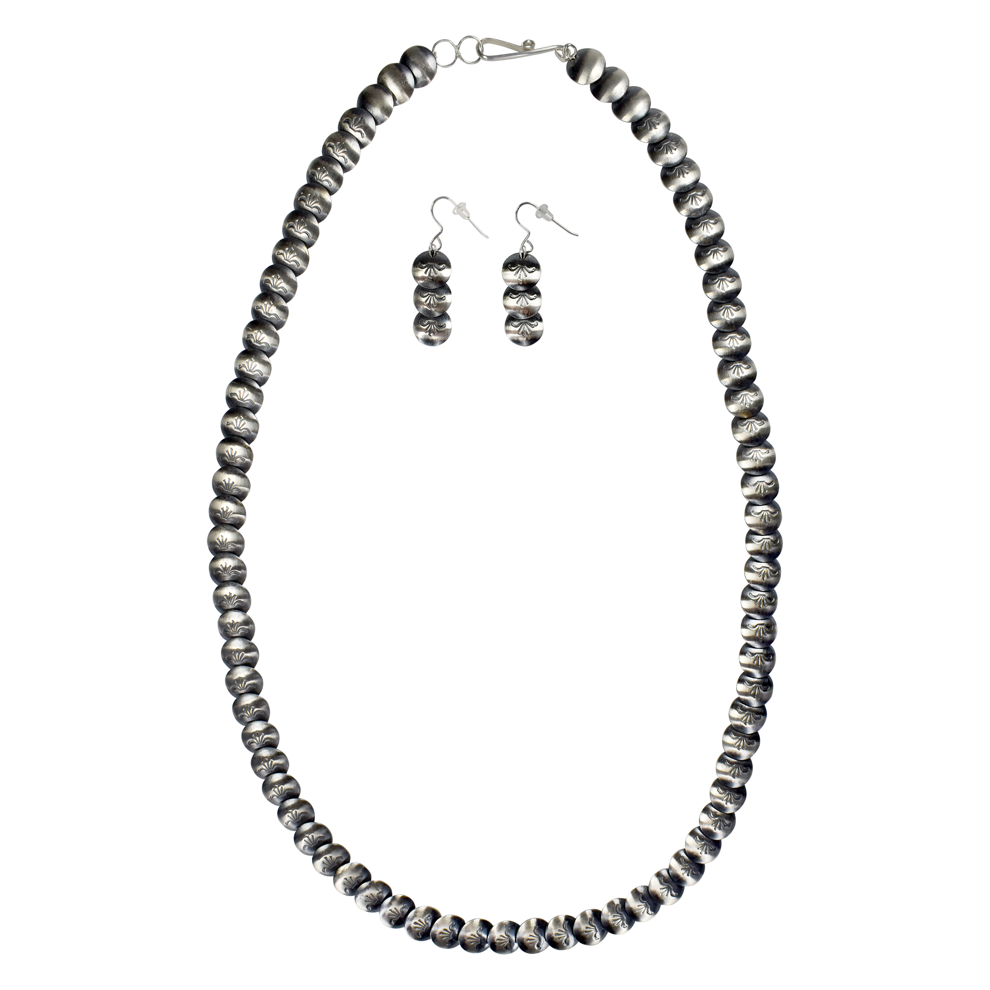 Etched Sterling Silver Bead Necklace & Earring Set