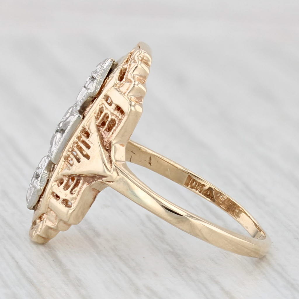 Vintage Diamond Filigree Ring 10k Yellow White Gold Size 4.5 Star Craft