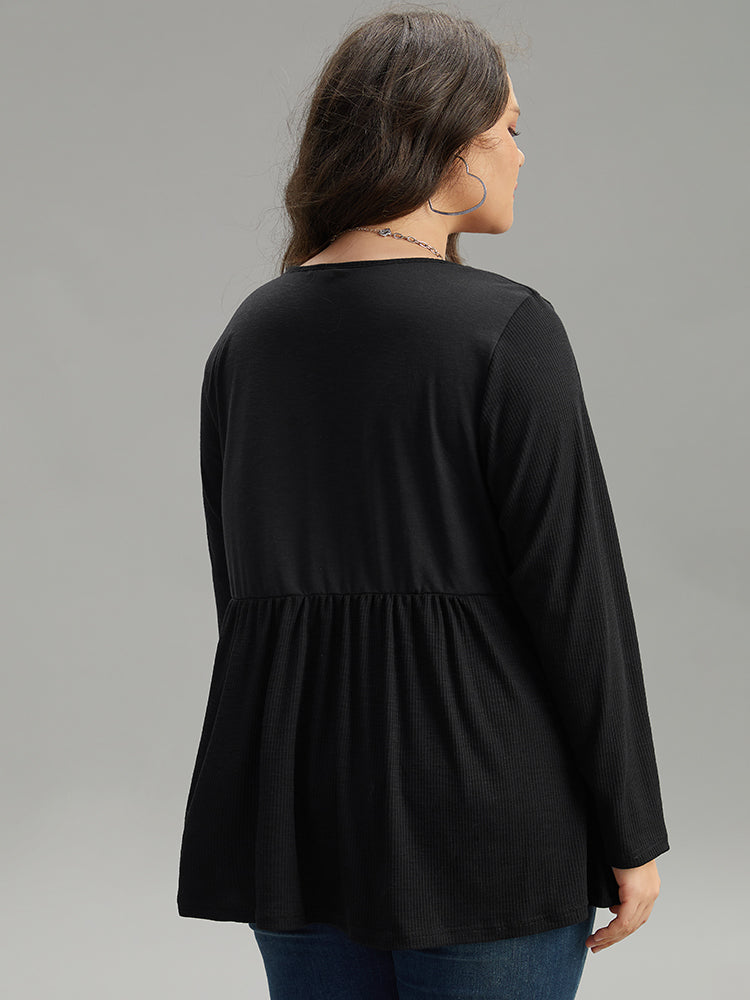 Plain Ruffles Button Detail T-shirt