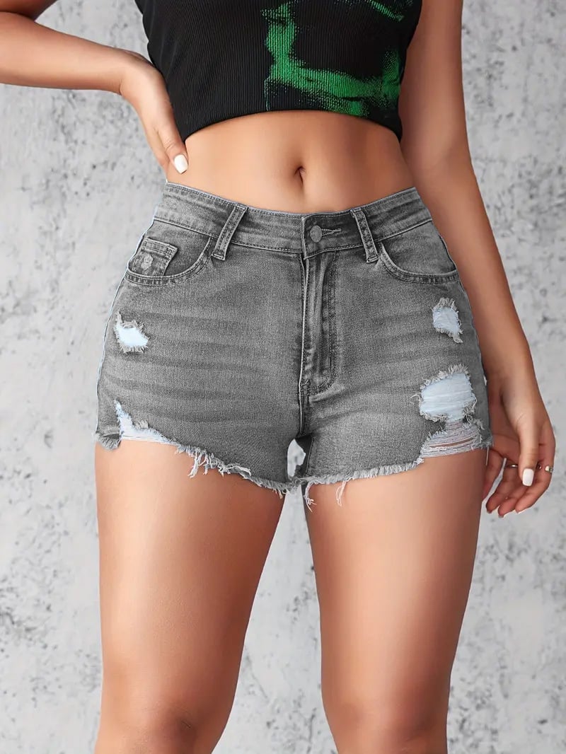 FINAL SALE! ⚡7 Packs for $25.95⚡- Women's Ripped Slash Pockets Vintage Denim Shorts