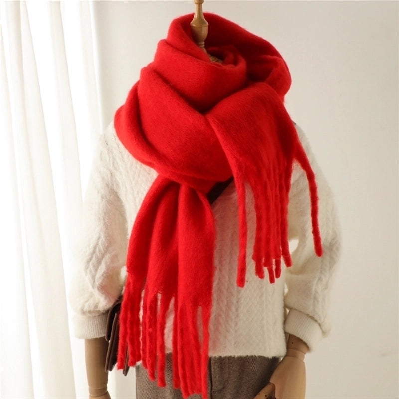 Mohair Scarf Pure Color All-matching Winter Warm Lengthened Fringe Bib Scarf Men's And Women's European And American Export Thick Scarf