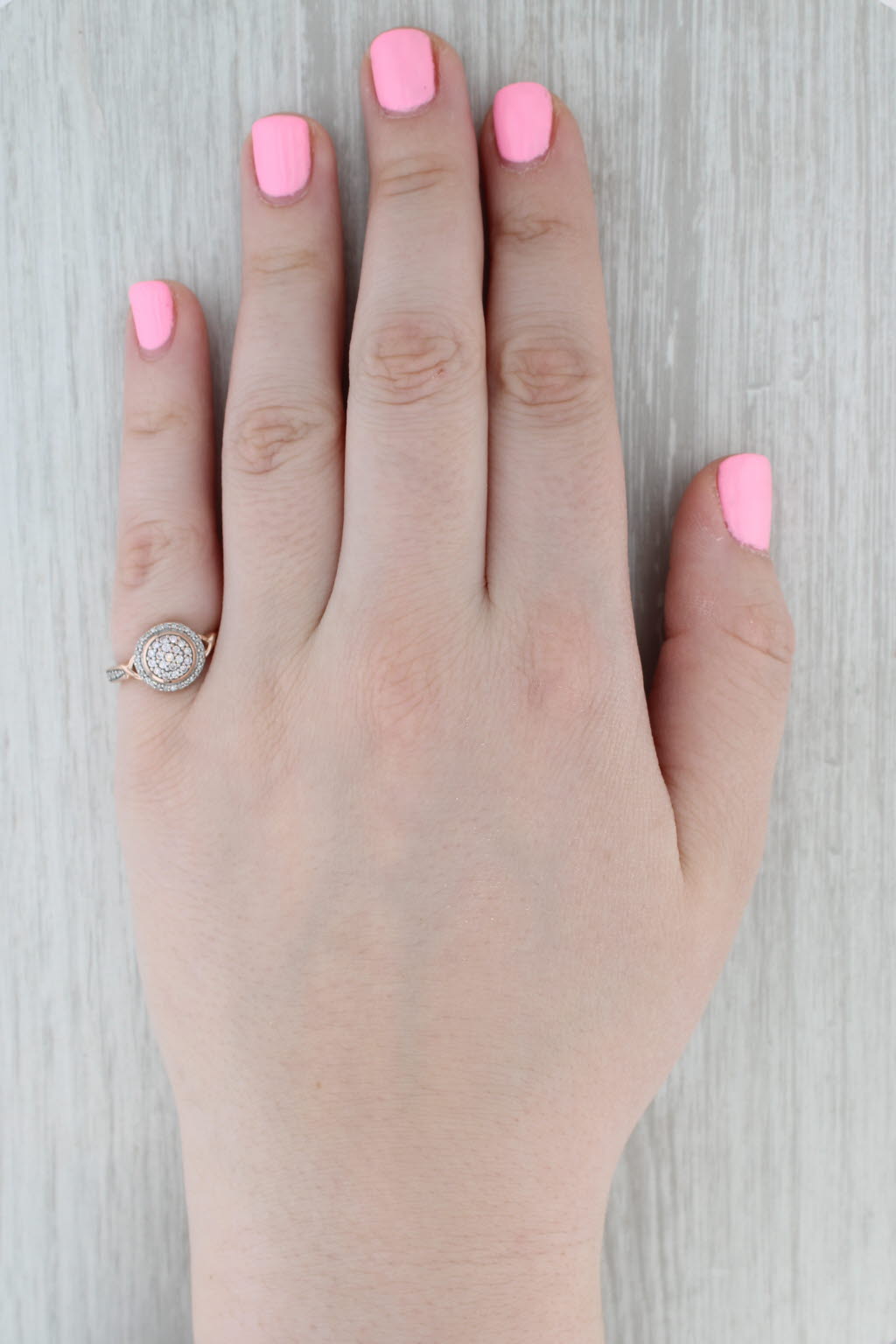 0.20ctw Diamond Cluster Halo Engagement Ring 10k Rose Gold Size 6
