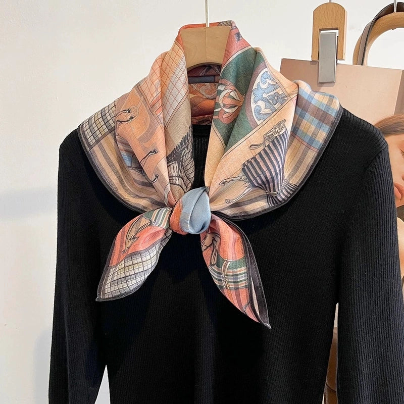 Women's Elegant Flower Polyester Silk Scarf