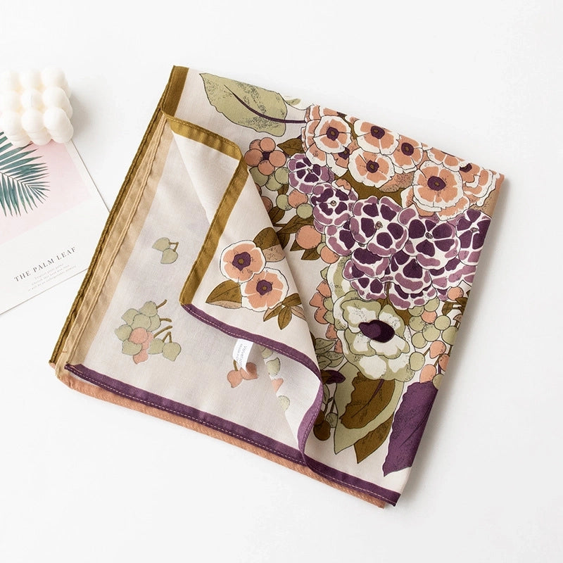 Women's Retro Plaid Flower Satin Silk Scarf