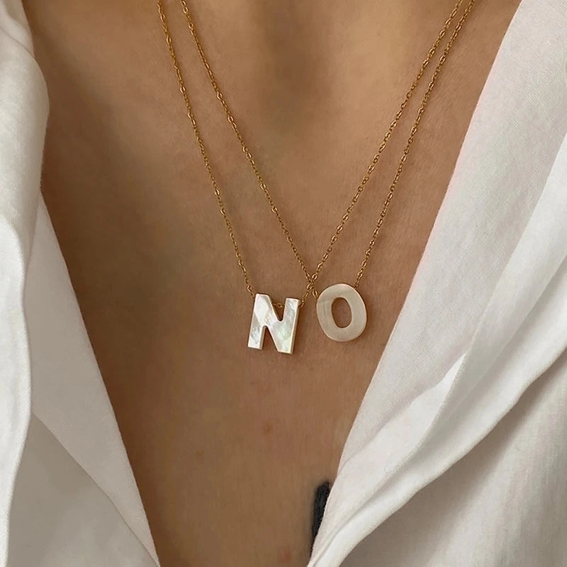 316L Stainless Steel  18K Gold Plated Minimalist Irregular Letter Shell Pendant Necklace