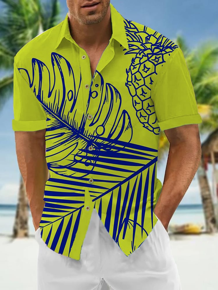 Vacation Hawaiian Print Short Sleeve Pocket Shirt