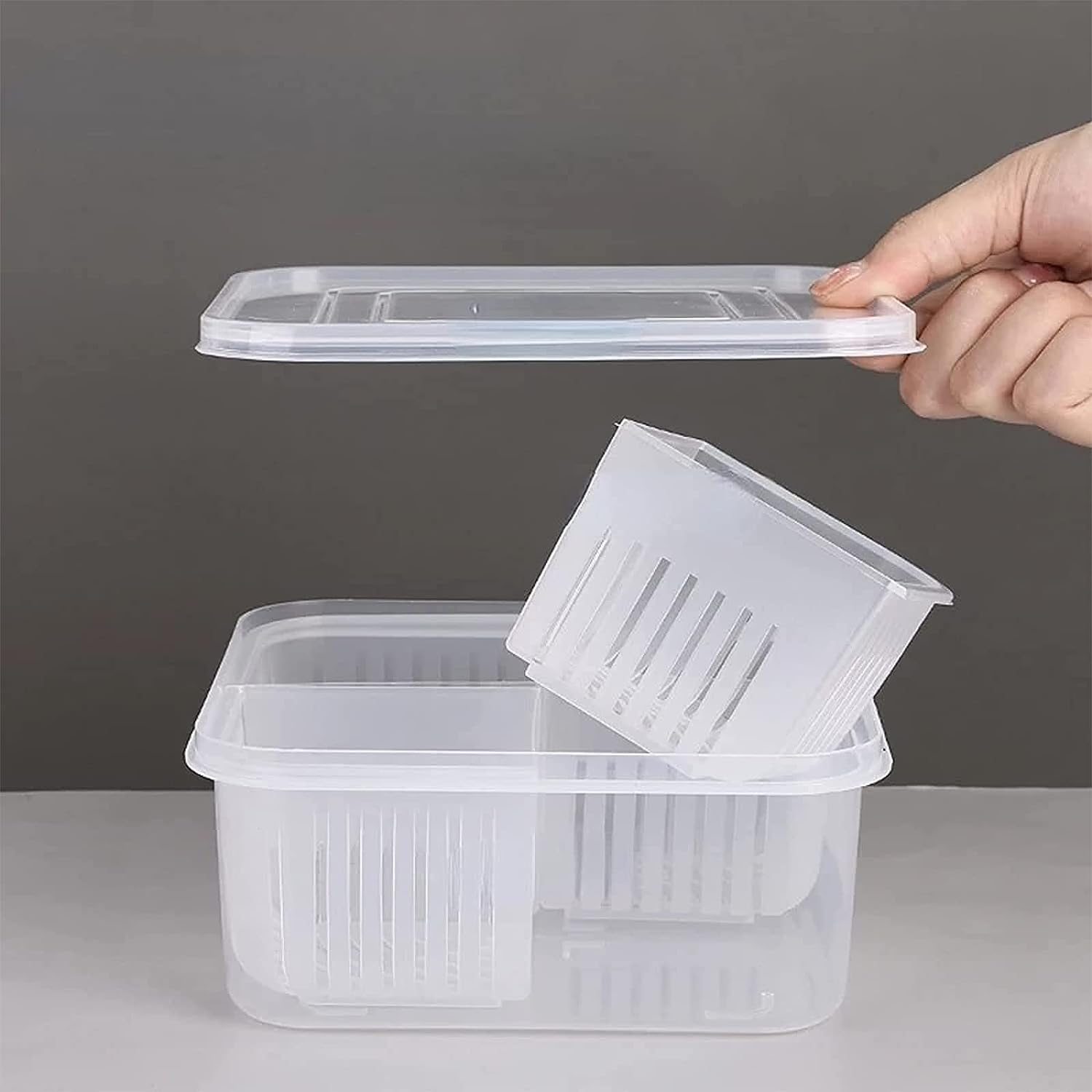 Refrigerator Onion Ginger Garlic Food Storage Plastic Transparent Drain Food Sealed Box