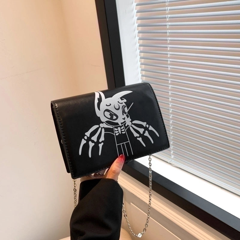 Women's Pu Leather Portrait Animal Letter Vintage Style Punk Maximalism Sewing Thread Square Hidden Buckle Flip Cover Crossbody Bag