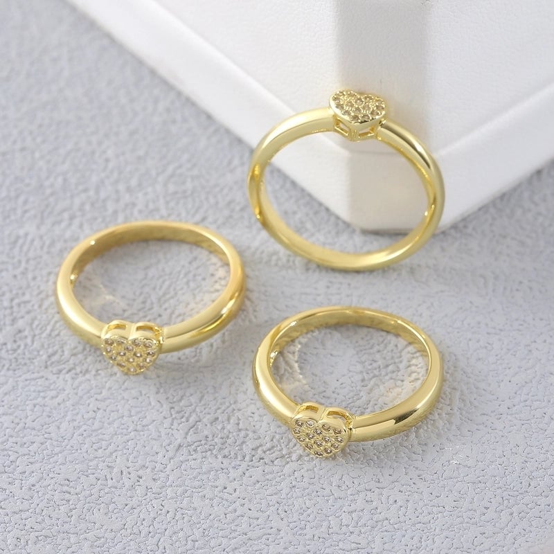 Copper 18K Gold Plated Gold Plated Plating Inlay Water Droplets Heart Shape Zircon Open Rings Rings