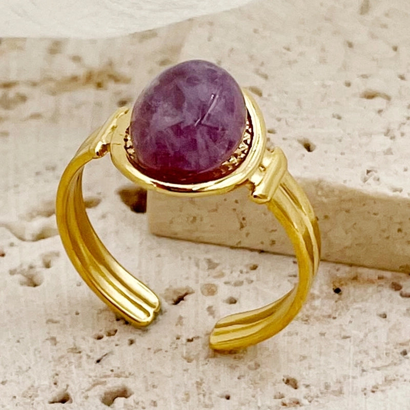 304 Stainless Steel Gold Plated Casual Minimalist Commute Plating Inlay Oval Natural Stone Open Rings