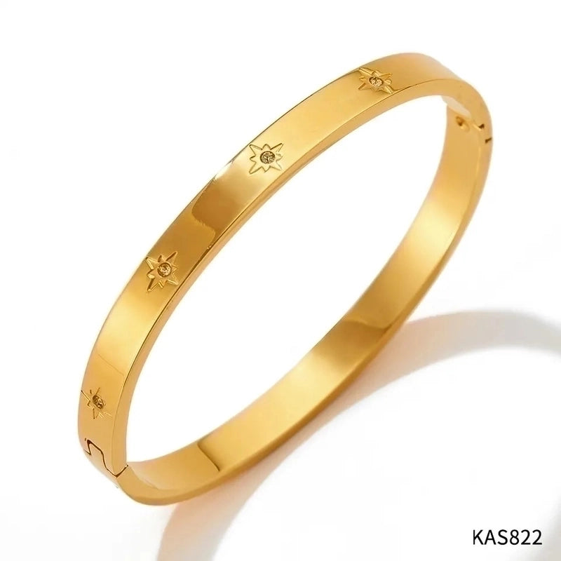 Minimalist Classic Style Geometric Stainless Steel Plating Inlay Zircon Bangle