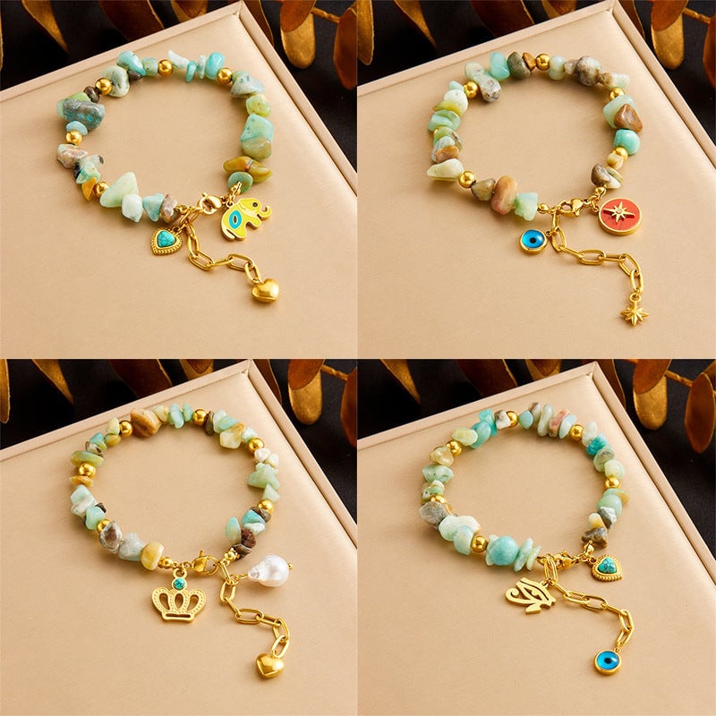 Colored Natural Stone Beaded Bracelet Turquoise Love Crown Epoxy Small Elephant Star Bracelet Autumn And Winter