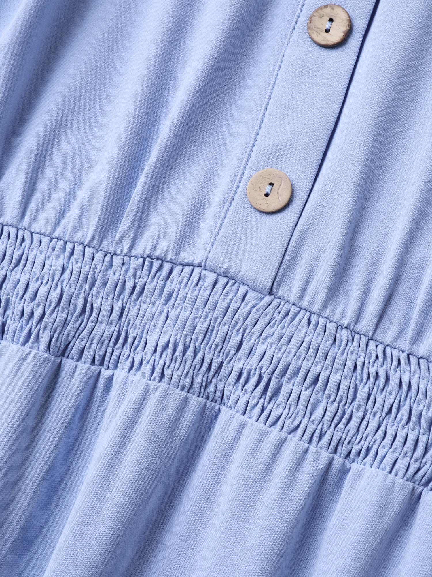 Shirred Waist Button Detail Pockets Midi Dress